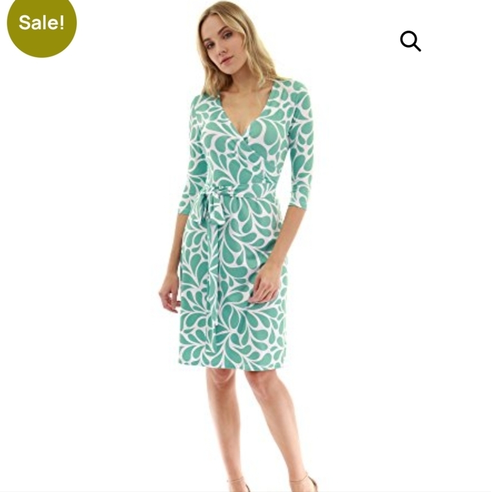 PattyBoutik Women Faux Wrap A Line Dress Women's XL Mint Green Pattern NWT